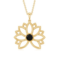 Natural Black Onyx Flower Pendant Necklace for Women