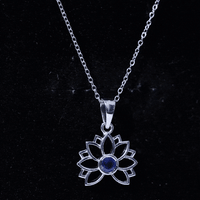 Real Blue Sapphire Lotus Flower Necklace with Chain