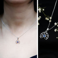 Real Blue Sapphire Lotus Flower Necklace with Chain