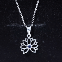 Lab Grown Blue Sapphire Lotus Flower Necklace With Chain