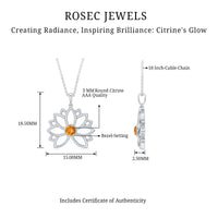 Bezel Set Citrine Lotus Flower Necklace With Chain
