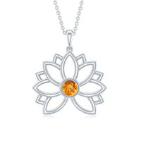 Bezel Set Citrine Lotus Flower Necklace With Chain