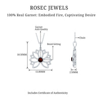 Bezel Set Garnet Lotus Floral Pendant Necklace