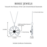 Bezel Set Lab Grown Black Diamond Lotus Flower Necklace