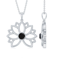Bezel Set Lab Grown Black Diamond Lotus Flower Necklace