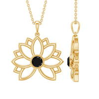 Bezel Set Lab Grown Black Diamond Lotus Flower Necklace
