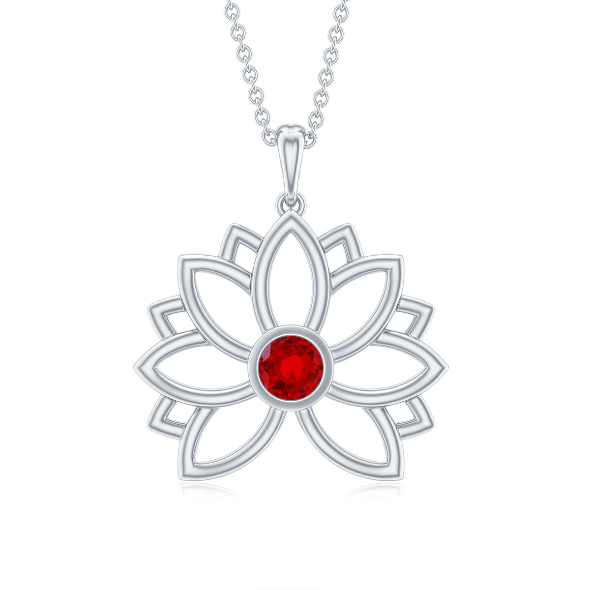 Lab Created Ruby Lotus Flower Necklace for Women