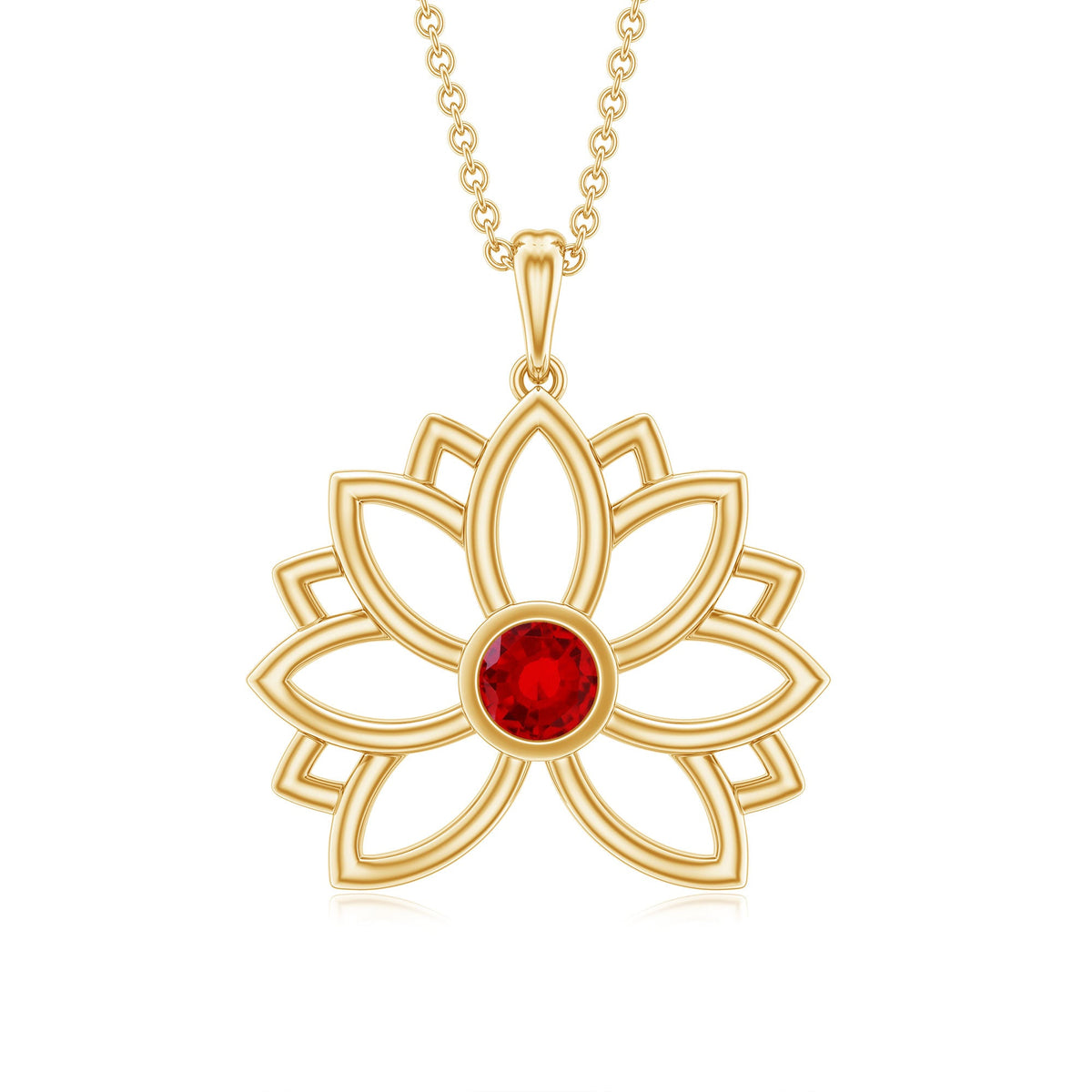 Lab Created Ruby Lotus Flower Necklace for Women