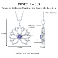 Bezel Set Tanzanite Lotus Flower Pendant Necklace