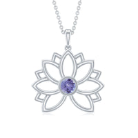 Bezel Set Tanzanite Lotus Flower Pendant Necklace
