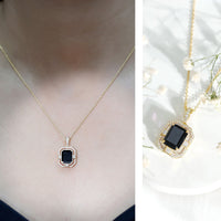 Vintage Inspired 3.4 Carat Emerald Cut Synthetic Black Diamond Pendant Necklace