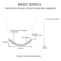 Princess Cut Lab Grown Blue Sapphire Statement Necklace With Certificate