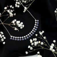 Sterling Silver Lab Grown Blue Sapphire Curved Bar Necklace for Wedding
