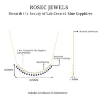 Princess Cut Lab Grown Blue Sapphire Statement Necklace With Certificate