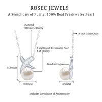 Freshwater pearl and diamond XO pendant necklace by Rosec Jewels featuring elegant white pearls and sparkling diamonds.