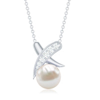 Real freshwater pearl and diamond XO pendant necklace by Rosec Jewels featuring a delicate gold chain and elegant design.