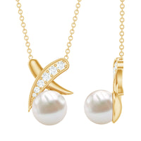 Freshwater pearl and diamond XO pendant necklace by Rosec Jewels featuring a elegant, delicate jewelry design.