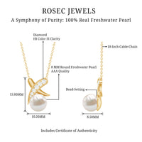 Freshwater pearl and diamond XO pendant necklace by Rosec Jewels, featuring a delicate design with sparkling accents.