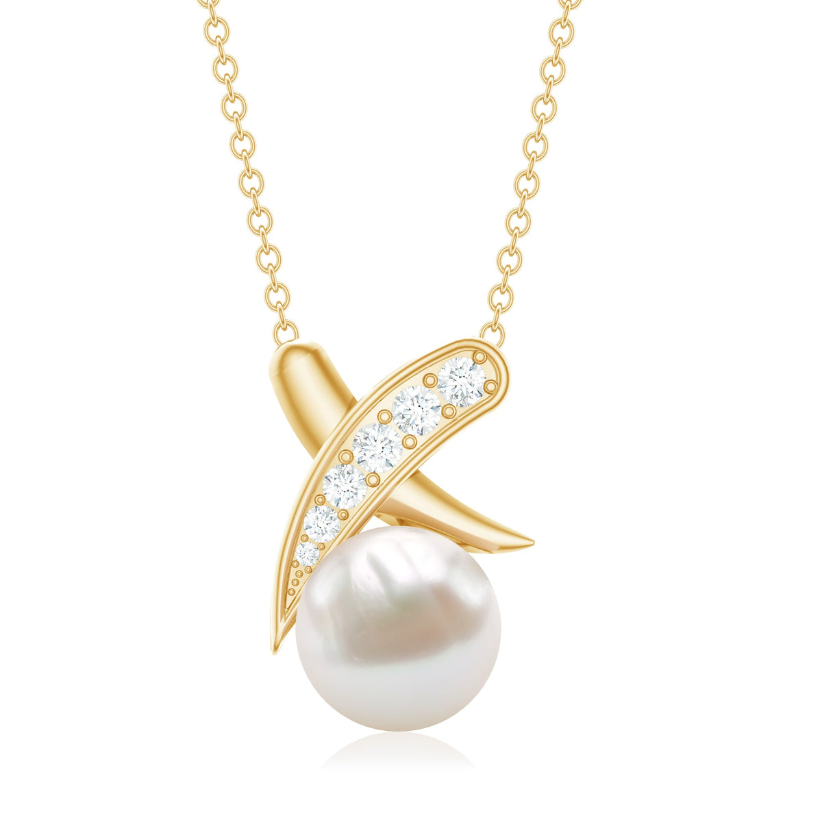 Freshwater pearl and diamond XO pendant necklace by Rosec Jewels featuring a delicate chain and elegant jewelry design.