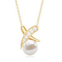 Freshwater pearl and diamond XO pendant necklace by Rosec Jewels featuring a delicate chain and elegant jewelry design.