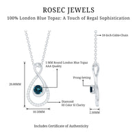 Real London Blue Topaz Infinity Necklace with Diamond