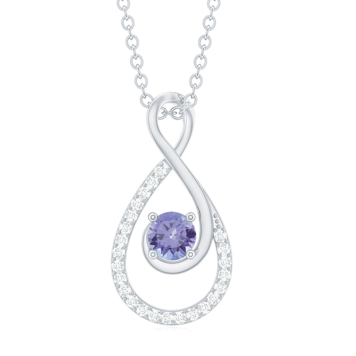 Genuine Tanzanite and Diamond Infinity Pendant Necklace With Chain