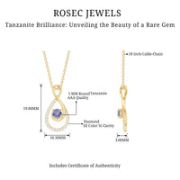 Genuine Tanzanite and Diamond Infinity Pendant Necklace With Chain