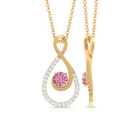 Real Pink Tourmaline and Diamond Infinity Pendant Necklace