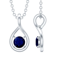 Genuine round cut blue sapphire teardrop pendant from Rosec Jewels featuring a sparkling blue sapphire gemstone.
