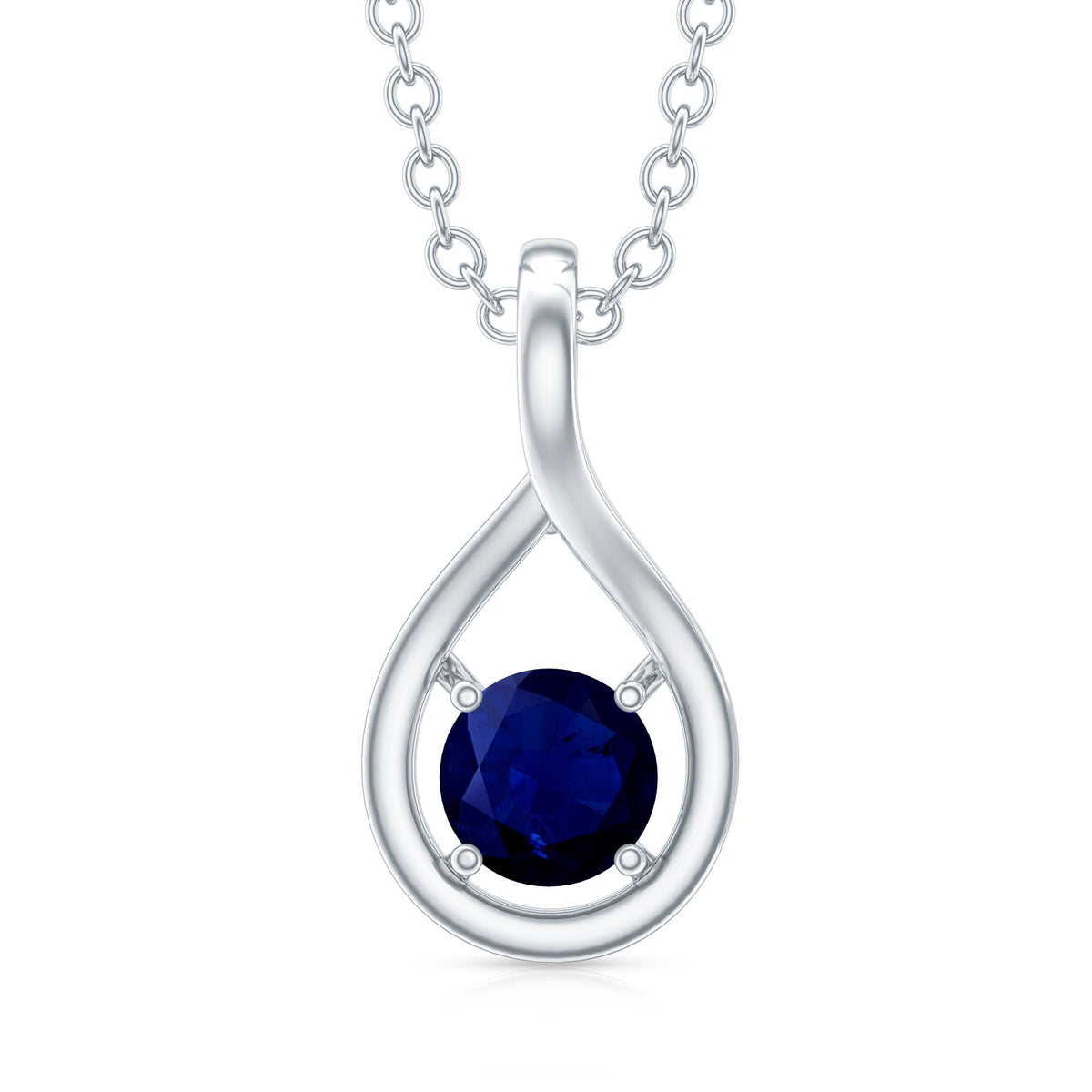 Genuine round cut blue sapphire teardrop pendant by Rosec Jewels featuring a sparkling blue sapphire gemstone.