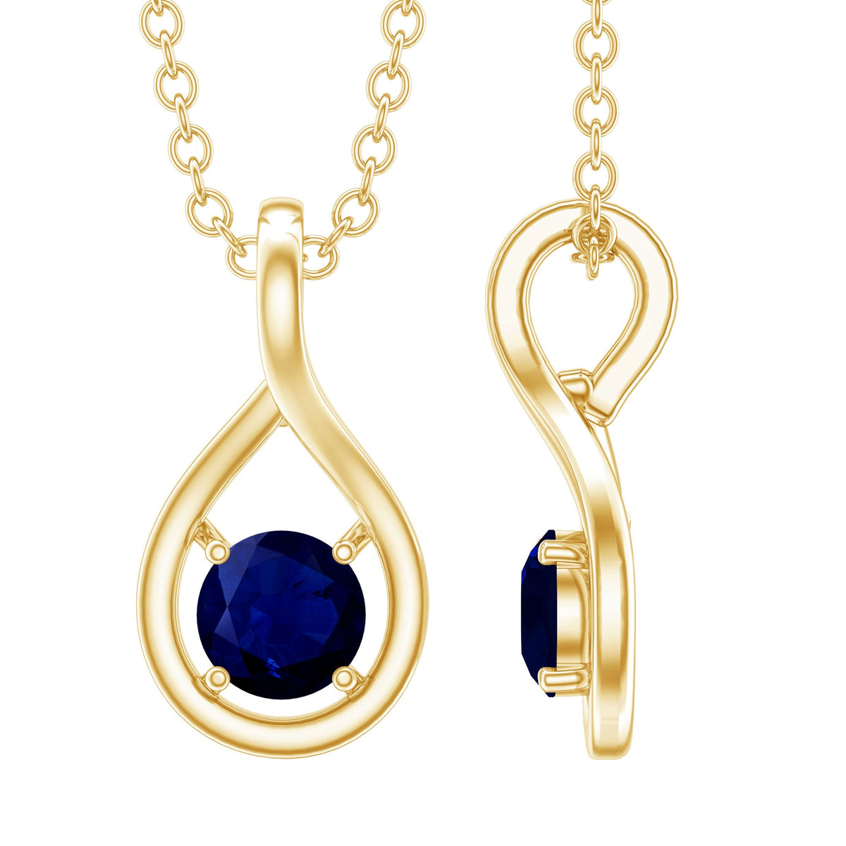 Genuine round cut blue sapphire teardrop pendant from Rosec Jewels featuring a sparkling blue sapphire gemstone on a silver chain