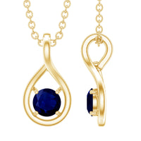 Genuine round cut blue sapphire teardrop pendant from Rosec Jewels featuring a sparkling blue sapphire gemstone on a silver chain