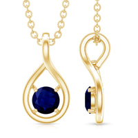 Genuine round cut blue sapphire teardrop pendant from Rosec Jewels featuring a sparkling blue sapphire gemstone and elegant silver setting.