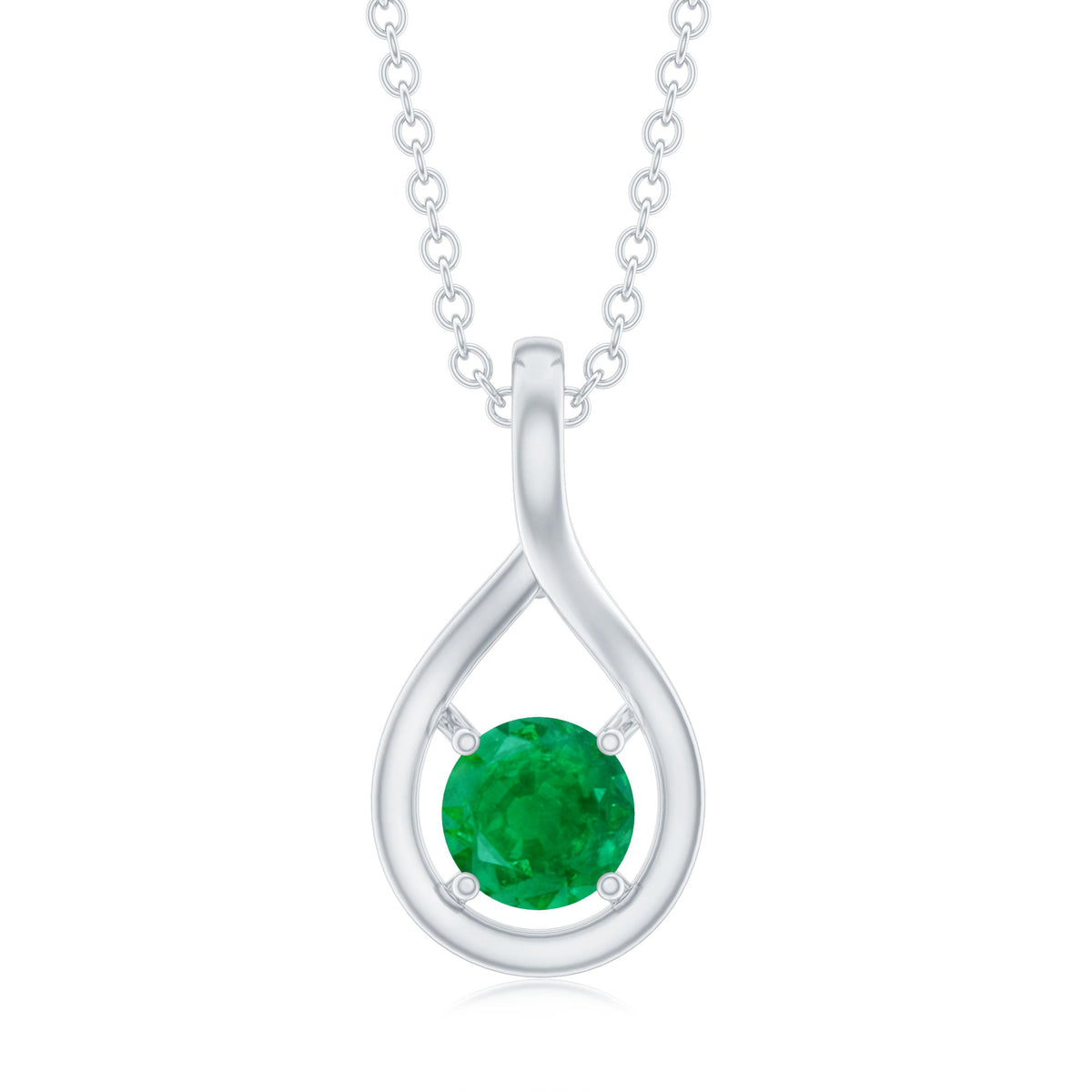 Genuine 5mm round cut emerald solitaire teardrop pendant necklace with chain, by Rosec Jewels, showcasing the elegant jewelry design.