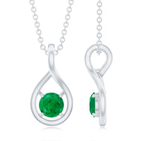 Genuine 5mm round cut emerald solitaire teardrop pendant with chain by Rosec Jewels, featuring a sparkling green gemstone.
