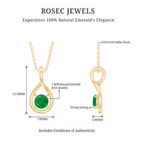 Genuine 5mm round cut emerald solitaire teardrop pendant on chain by Rosec Jewels, showcasing a green gemstone and elegant design.
