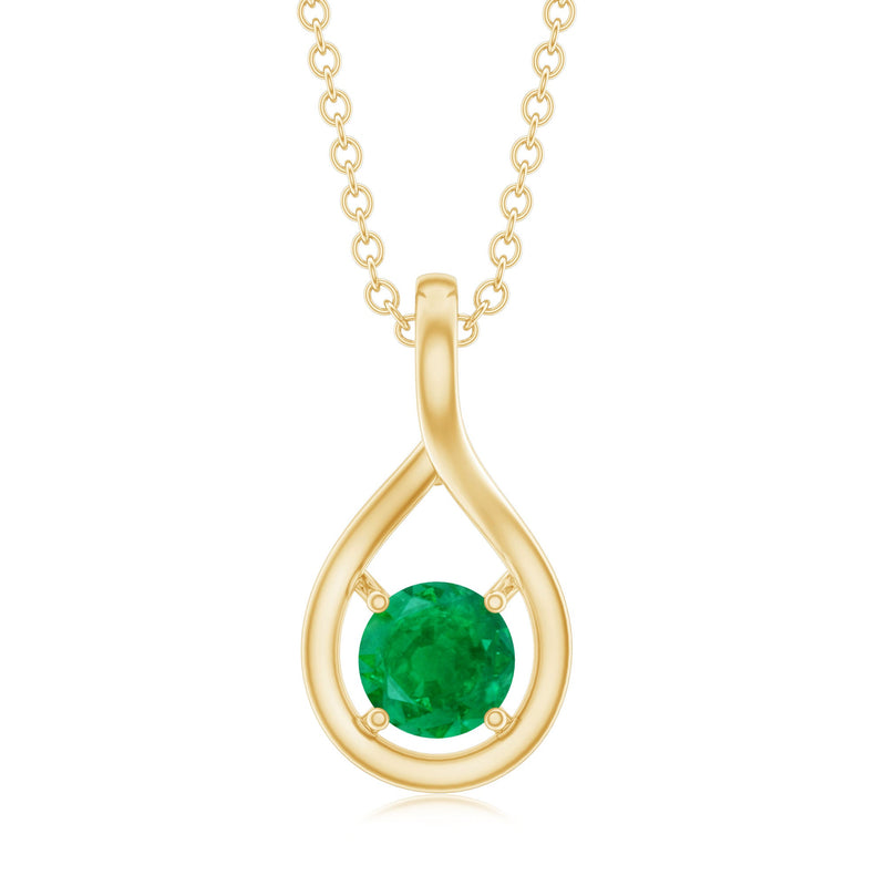 Genuine 5mm round cut emerald pendant with teardrop shape and chain from Rosec Jewels, showcasing the elegant jewelry design.