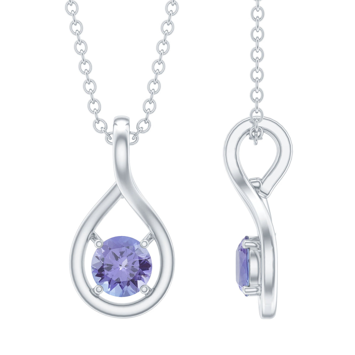 Certified 0.5 carat round Tanzanite teardrop pendant with silver setting from Rosec Jewels, showcasing a sparkling gemstone pendant.