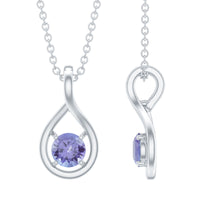Certified 0.5 carat round Tanzanite teardrop pendant with silver setting from Rosec Jewels, showcasing a sparkling gemstone pendant.