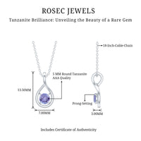 Round tanzanite teardrop pendant with 0.5 carat certified gemstone, elegant pendant from Rosec Jewels.