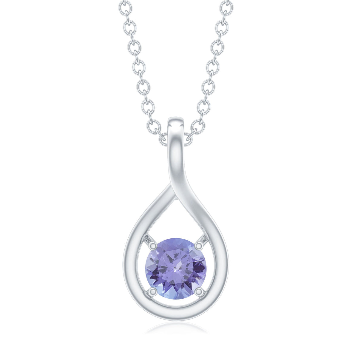 Certified 0.5 carat round Tanzanite teardrop pendant with silver setting, featuring a sparkling gemstone and elegant design.