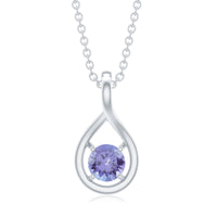 Certified 0.5 carat round Tanzanite teardrop pendant with silver setting, featuring a sparkling gemstone and elegant design.