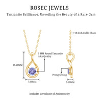 Round Tanzanite teardrop pendant with 0.5 carat stone from Rosec Jewels, showcasing a sparkling blue-purple gemstone and elegant design.