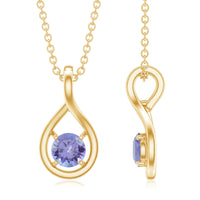 Certified 0.5 carat round tanzanite teardrop pendant with silver setting from Rosec Jewels, showcasing a sparkling blue gemstone.