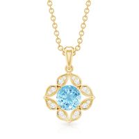 Natural Aquamarine Flower Pendant Necklace with Diamond