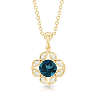 Antique Style London Blue Topaz and Diamond Flower Pendant