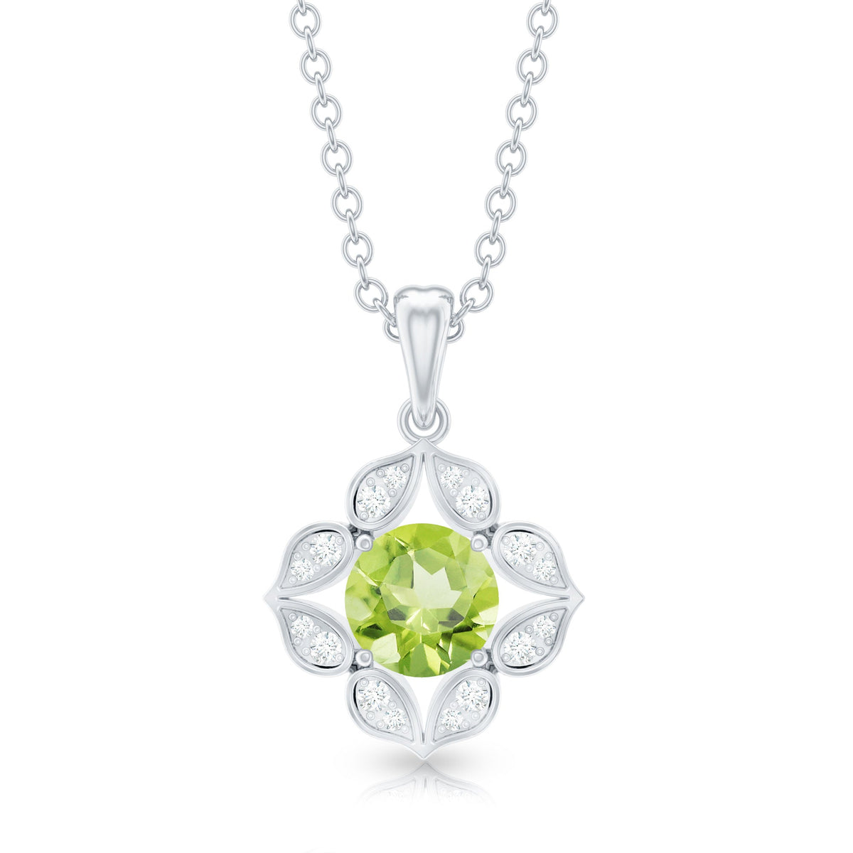 Antique Style Natural Peridot and Diamond Flower Pendant for Women