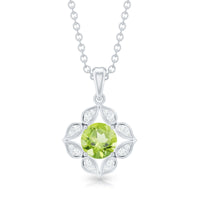 Antique Style Natural Peridot and Diamond Flower Pendant for Women