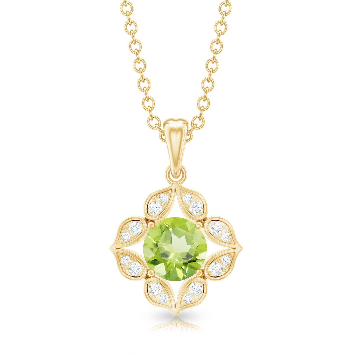Antique Style Natural Peridot and Diamond Flower Pendant for Women