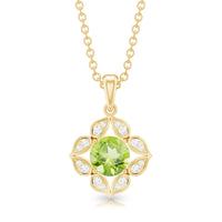 Antique Style Natural Peridot and Diamond Flower Pendant for Women